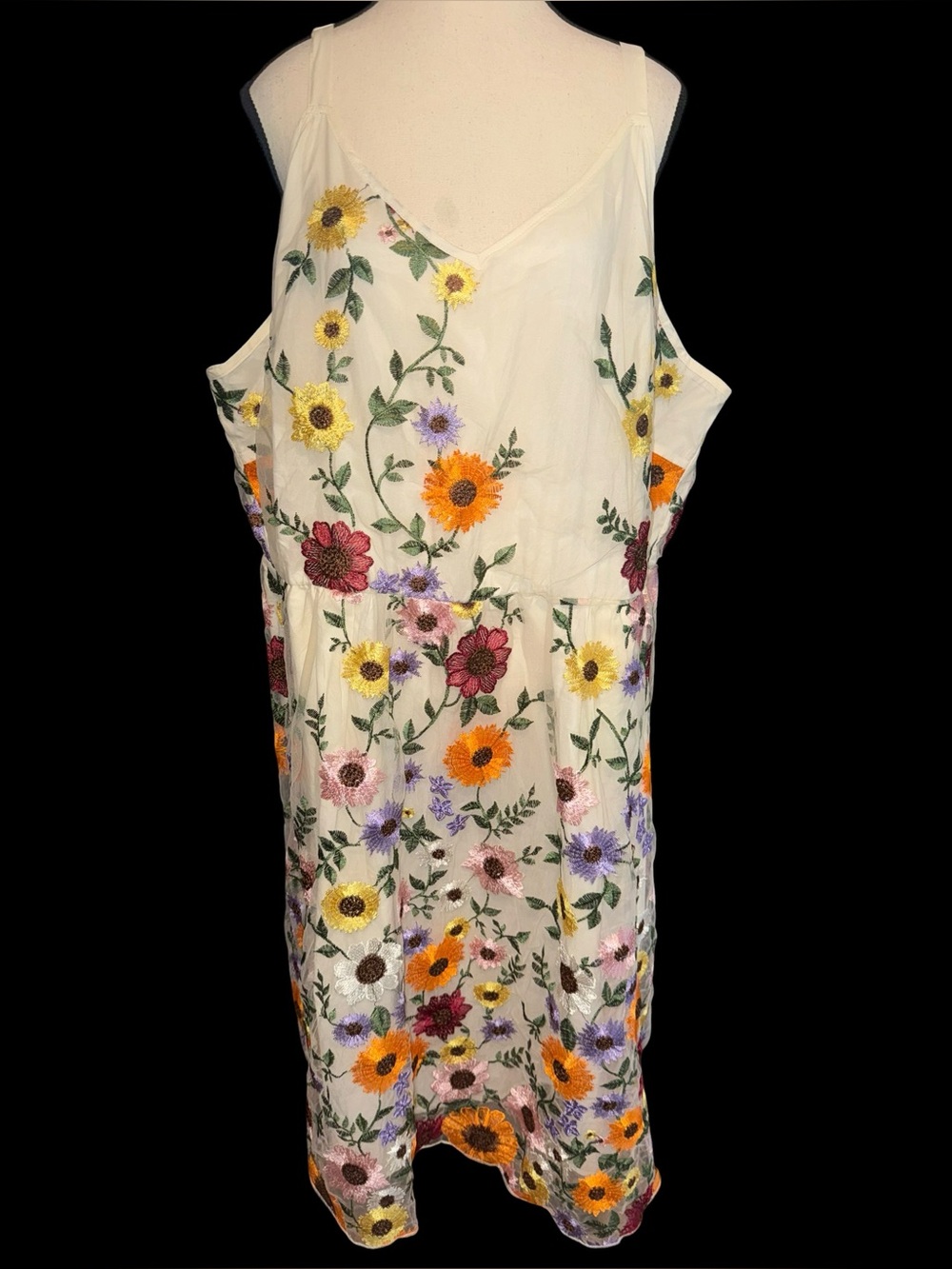 BloomChic 3X Dress NWT Ivory Floral Embroidered Mesh Cami Midi Boho Plus Size